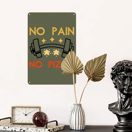 No Pain No Pizza Green Camo Metal Poster Wall Art Decor Sign