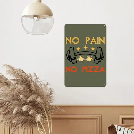 No Pain No Pizza Green Camo Metal Poster Wall Art Decor Sign
