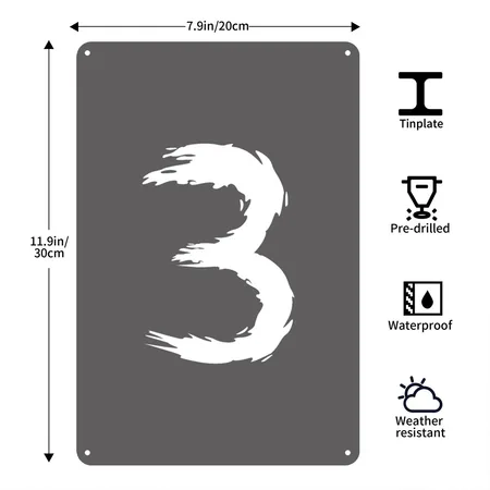 Number 3 Favorite Number Design Brush Charcoal Grey Metal Poster Wall Art Decor Sign