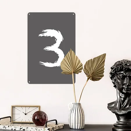Number 3 Favorite Number Design Brush Charcoal Grey Metal Poster Wall Art Decor Sign