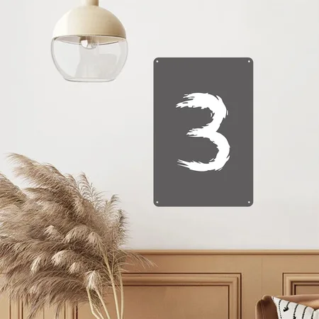 Number 3 Favorite Number Design Brush Charcoal Grey Metal Poster Wall Art Decor Sign