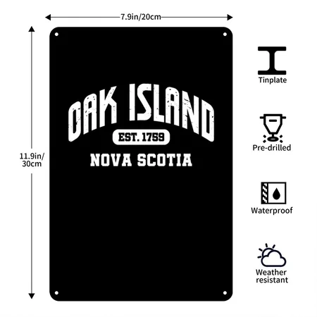 Oak Island Nova Scotia Est. 1759 Black Metal Poster Wall Art Decor Sign