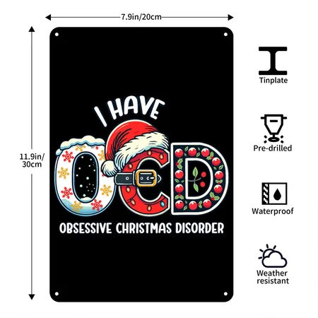 OBSESSIVE CHRISTMAS DISORDER Black/white Metal Poster Wall Art Decor Sign