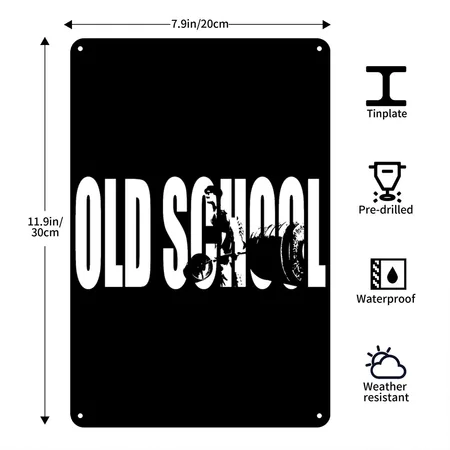 Old School (deadlift) Black Metal Poster Wall Art Decor Sign