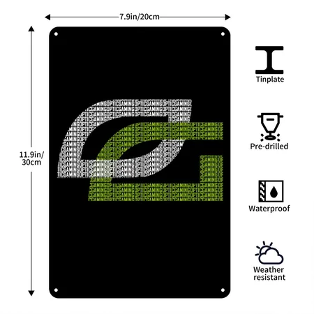 Optic Gaming Logo White Spell Out Mp Black Metal Poster Wall Art Decor Sign