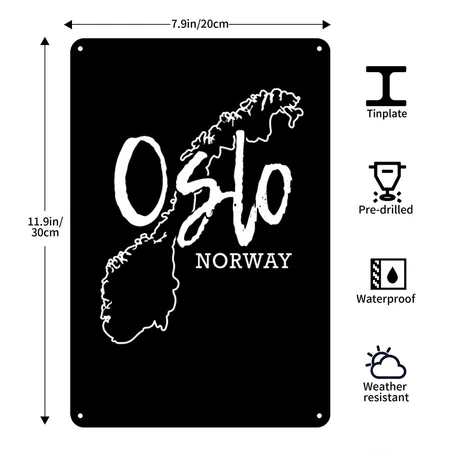 Oslo, Norway, Gift, Gift Idea Black/white Metal Poster Wall Art Decor Sign