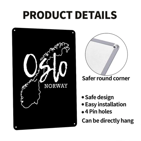 Oslo, Norway, Gift, Gift Idea Black/white Metal Poster Wall Art Decor Sign