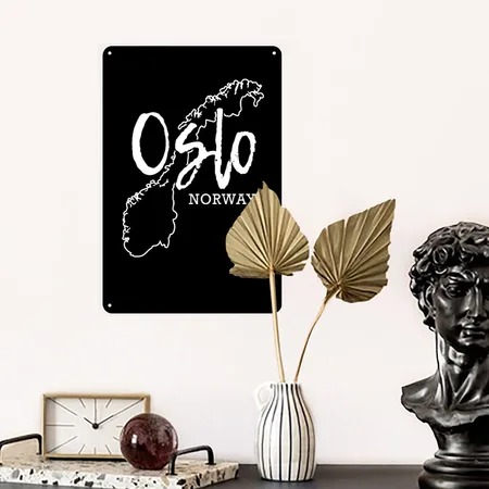 Oslo, Norway, Gift, Gift Idea Black/white Metal Poster Wall Art Decor Sign