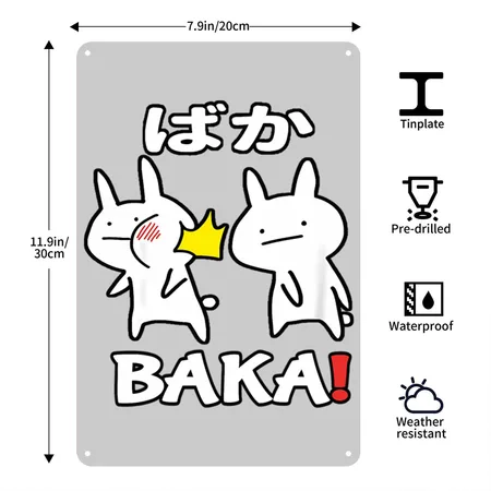 Otaku Japan Anime Baka Rabbit Slap Heather Gray Metal Poster Wall Art Decor Sign