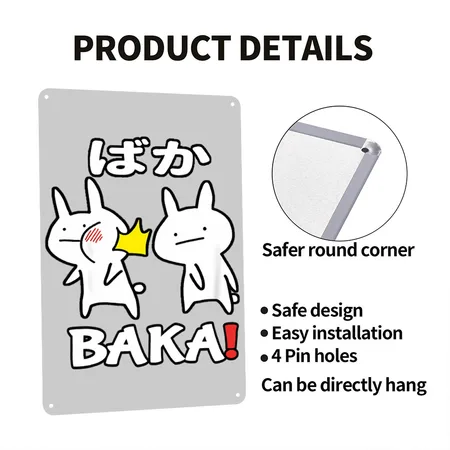 Otaku Japan Anime Baka Rabbit Slap Heather Gray Metal Poster Wall Art Decor Sign