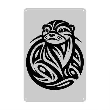 Otter Native American Zodiac Heather Gray Metal Poster Wall Art Decor Sign
