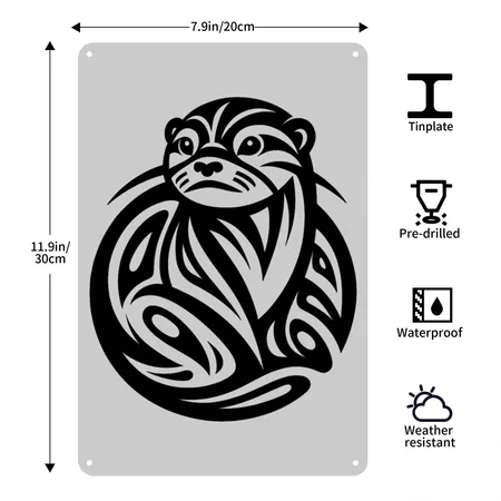 Otter Native American Zodiac Heather Gray Metal Poster Wall Art Decor Sign