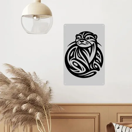 Otter Native American Zodiac Heather Gray Metal Poster Wall Art Decor Sign
