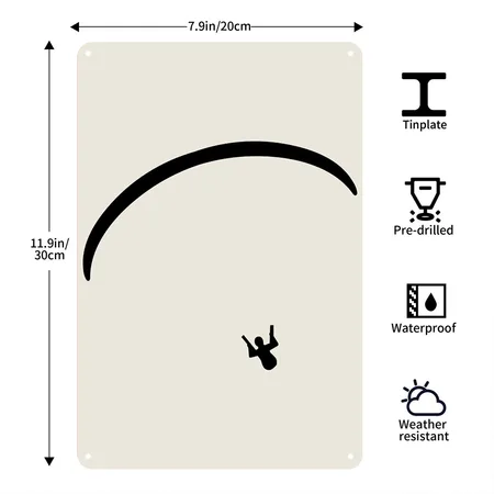 Paragliding Heather Oatmeal Metal Poster Wall Art Decor Sign