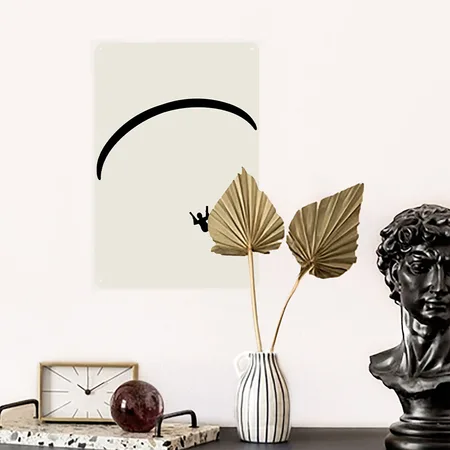 Paragliding Heather Oatmeal Metal Poster Wall Art Decor Sign