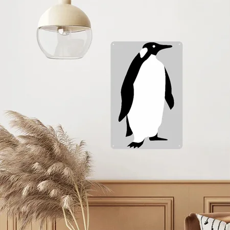 Penguin Design Heather Gray Metal Poster Wall Art Decor Sign