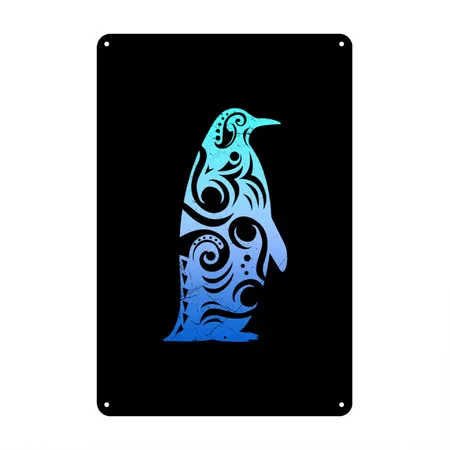 Penguin Maori Style Tribal Tattoo Gift Idea Black Metal Poster Wall Art Decor Sign