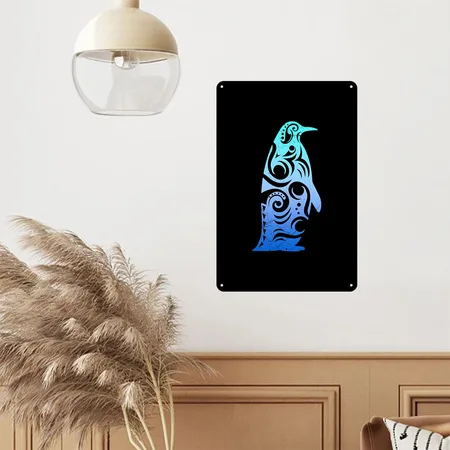 Penguin Maori Style Tribal Tattoo Gift Idea Black Metal Poster Wall Art Decor Sign
