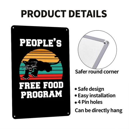 People's Free Food Program Black Metal Poster Wall Art Decor Sign
