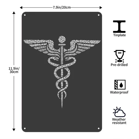 Pharmacist Caduceus Heather Black Metal Poster Wall Art Decor Sign