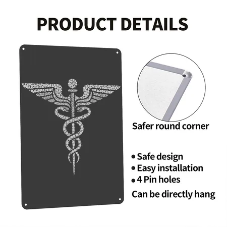 Pharmacist Caduceus Heather Black Metal Poster Wall Art Decor Sign
