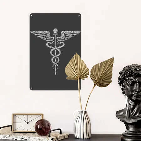 Pharmacist Caduceus Heather Black Metal Poster Wall Art Decor Sign