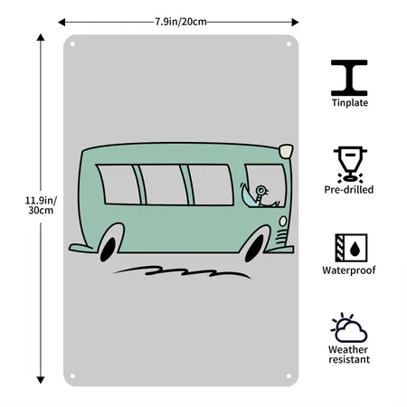 Pigeon Drive The Bus Heather Gray Metal Poster Wall Art Decor Sign
