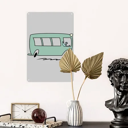 Pigeon Drive The Bus Heather Gray Metal Poster Wall Art Decor Sign
