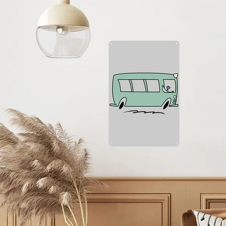 Pigeon Drive The Bus Heather Gray Metal Poster Wall Art Decor Sign
