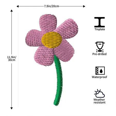 Pink Flower Embroidered White Metal Poster Wall Art Decor Sign
