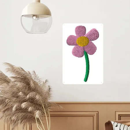 Pink Flower Embroidered White Metal Poster Wall Art Decor Sign