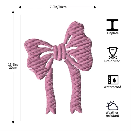 Pink Ribbon Embroidered White Metal Poster Wall Art Decor Sign