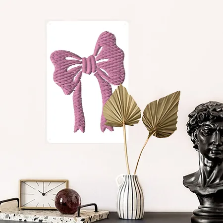 Pink Ribbon Embroidered White Metal Poster Wall Art Decor Sign