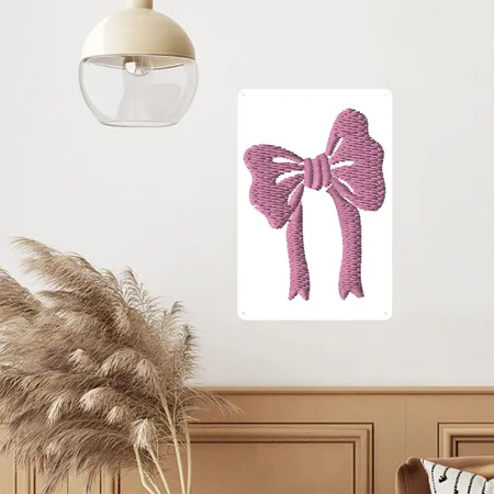 Pink Ribbon Embroidered White Metal Poster Wall Art Decor Sign