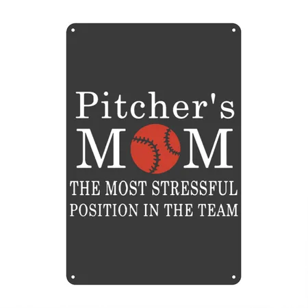 Pitcher Is Mom Heather Black Metal Poster Wall Art Decor Sign