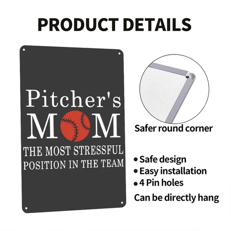 Pitcher Is Mom Heather Black Metal Poster Wall Art Decor Sign