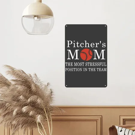 Pitcher Is Mom Heather Black Metal Poster Wall Art Decor Sign