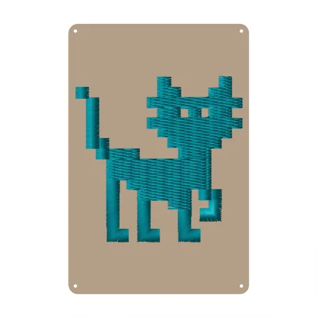 Pixelcat Embroidered Tan Metal Poster Wall Art Decor Sign