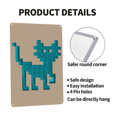 Pixelcat Embroidered Tan Metal Poster Wall Art Decor Sign