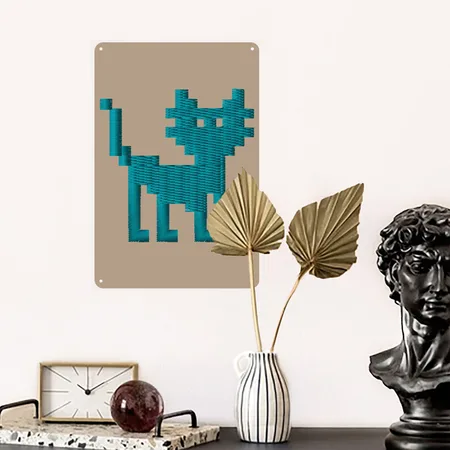 Pixelcat Embroidered Tan Metal Poster Wall Art Decor Sign