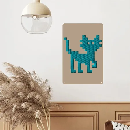 Pixelcat Embroidered Tan Metal Poster Wall Art Decor Sign