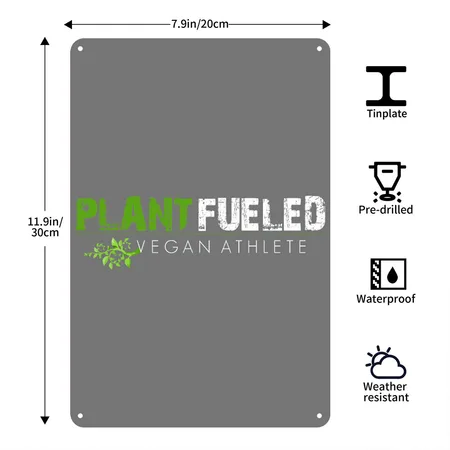 Plant Fueled Vegan Athlete Charcoal Metal Poster Wall Art Decor Sign