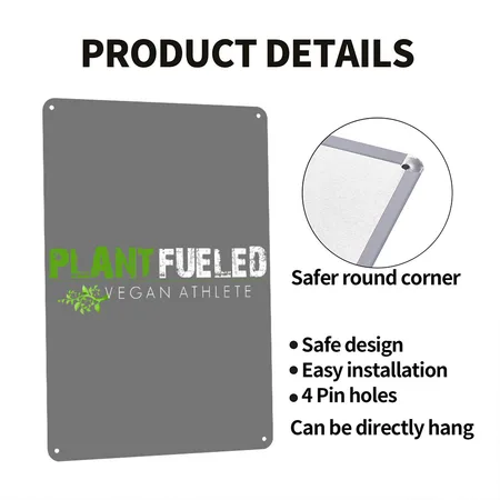 Plant Fueled Vegan Athlete Charcoal Metal Poster Wall Art Decor Sign