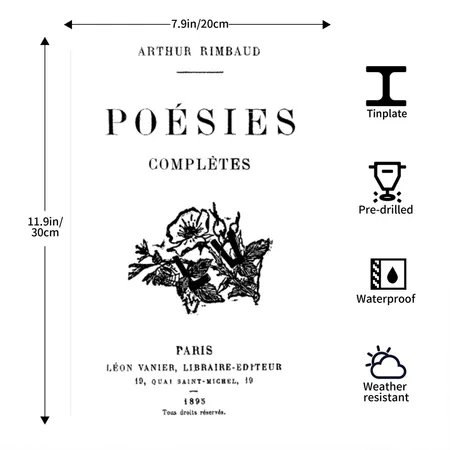 Poesies Arthur Rimbaud White Metal Poster Wall Art Decor Sign