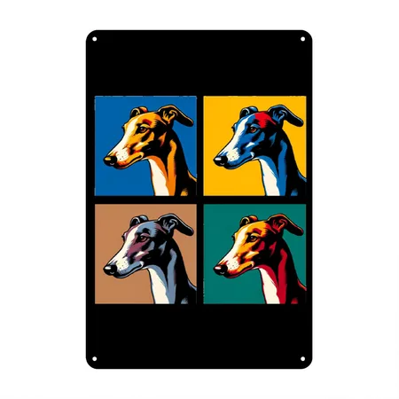 Pop Greyhound Dog Portrait - Pet Portrait Black Metal Poster Wall Art Decor Sign