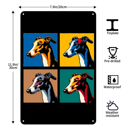 Pop Greyhound Dog Portrait - Pet Portrait Black Metal Poster Wall Art Decor Sign