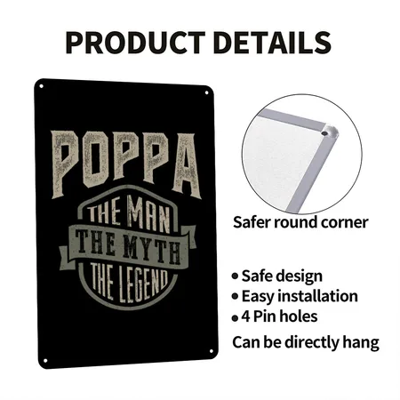 Poppa The Legend Black Metal Poster Wall Art Decor Sign