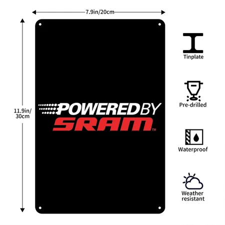 POWERED BY SRAM Black/white Metal Poster Wall Art Decor Sign