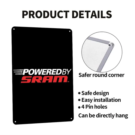 POWERED BY SRAM Black/white Metal Poster Wall Art Decor Sign