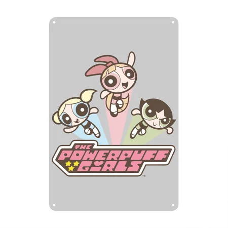 Powerpuff Girls Vintage Heather Gray Metal Poster Wall Art Decor Sign